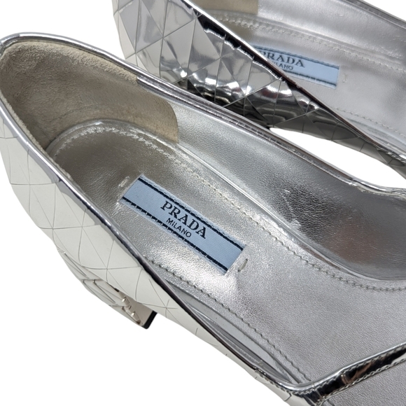 NEW PRADA Venice Metallic Silver Mary Jane Leather Heel Size EU 38 - Picture 7 of 16